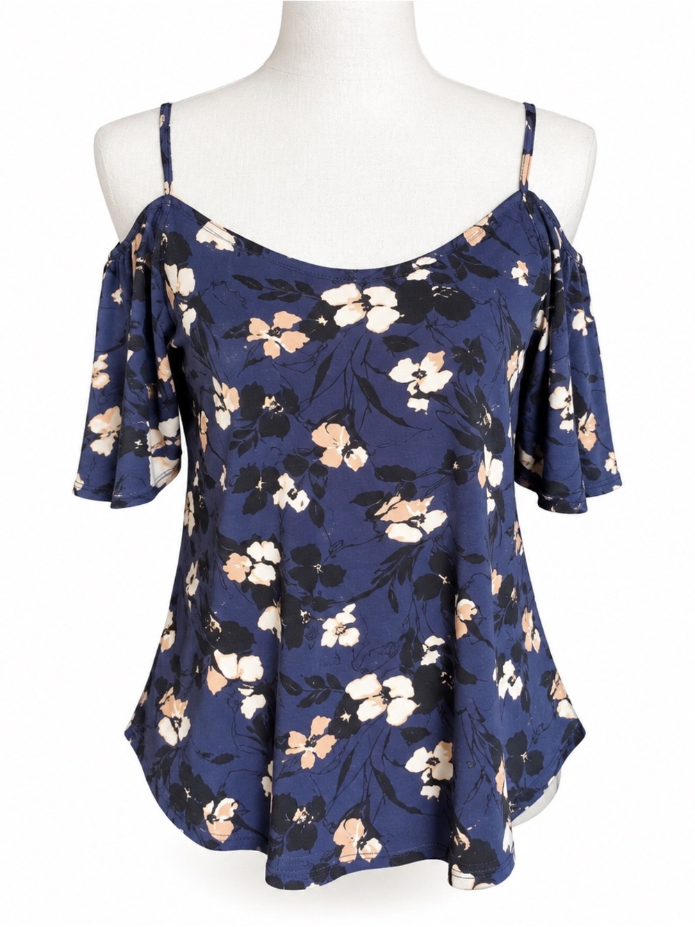 Kaileigh Navy Floral Cold-Shoulder Cami
